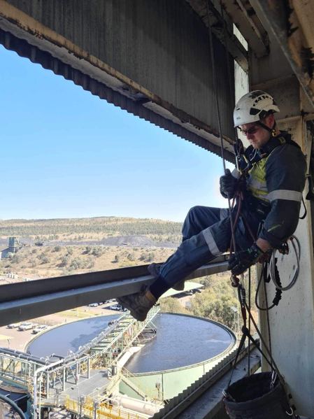 Jackson on rope access at an industrial plant